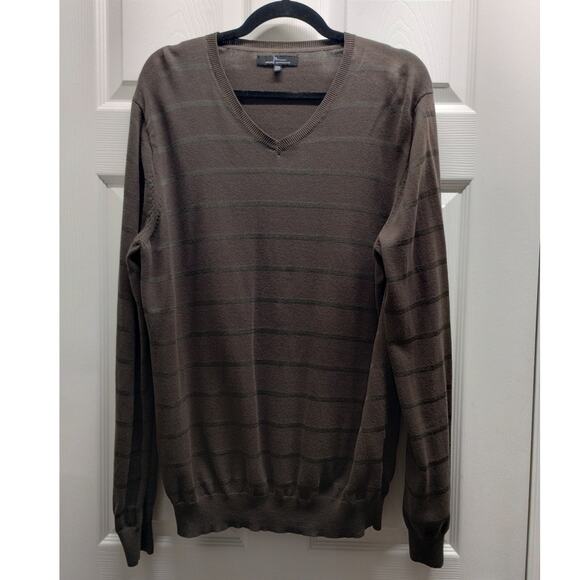 Marc Anthony Men's Size XXL Brown Striped Long Sleeve Shirt V-Neck Thin Sweater - Picture 1 of 6